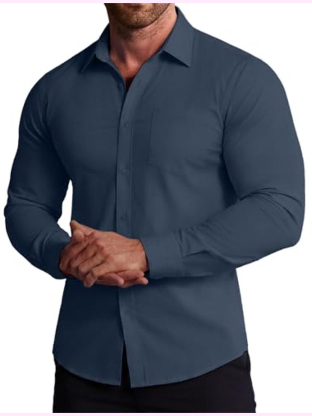 Men's Muscle Fit Stretch Long Sleeve Wrinkle Free Button Down Shirt